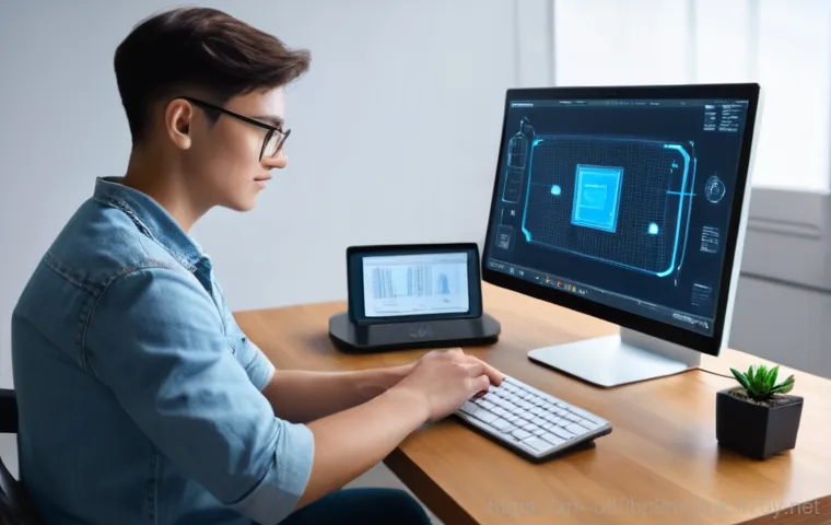 풍무동 STATUS_KERNEL_MODULE_INVALID - A frustrated young adult sits at a desk in a dimly lit room, staring intensely at a computer monitor...