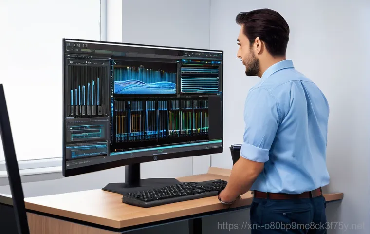 자월면 워크스테이션출장방문수리점 - **Prompt 1: The Panic of a Workstation Crash**
    A highly stressed professional, a person of ambig...