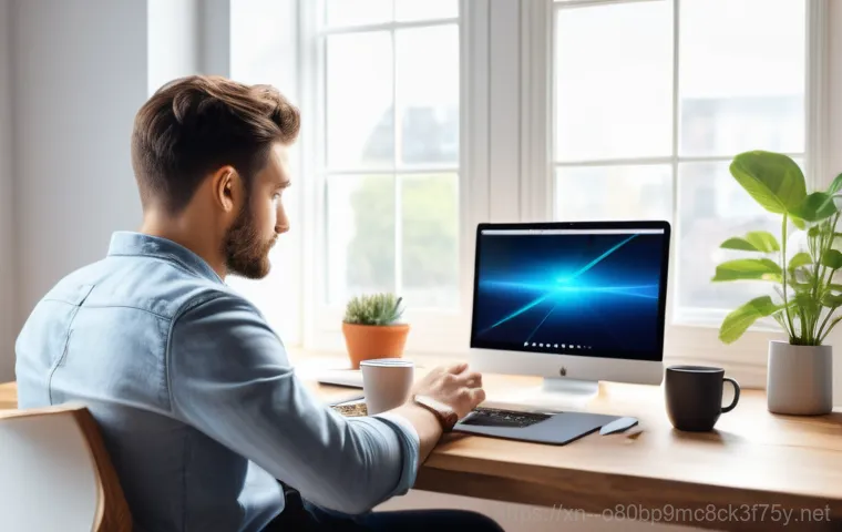 경기광주 STATUS_IMAGE_CORRUPTION - A person, aged 20s-30s, looking distraught and frustrated while staring at a laptop screen that disp...