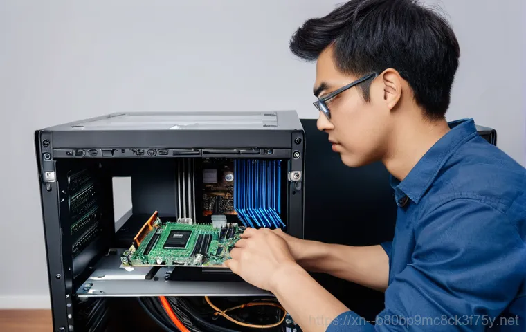 사사동 BOOTMGR is missing - A close-up shot of an individual's hands, wearing a simple t-shirt, carefully inspecting the back of...