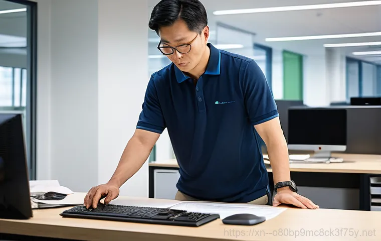 보광동 워크스테이션출장방문수리점 - A professional, mid-30s female user, dressed in smart casual attire, sits at her home office desk. H... 보광동 워크스테이션출장방문수리점 - A professional, mid-30s female user, dressed in smart casual attire, sits at her home office desk. H...