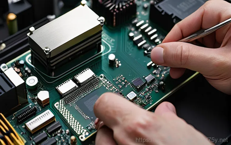 고색동 메인보드조립 및 교체수리 - Inside a modern, well-organized computer repair shop, a professional male technician (30s-40s, in a ...