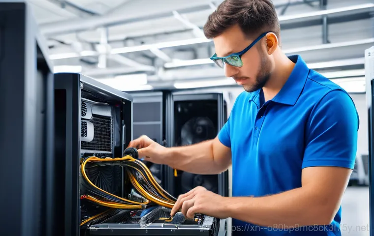북아현동 워크스테이션출장방문수리점 - A young professional, appearing stressed and frustrated, sitting in front of a dark or blue-screened... 북아현동 워크스테이션출장방문수리점 - A young professional, appearing stressed and frustrated, sitting in front of a dark or blue-screened...