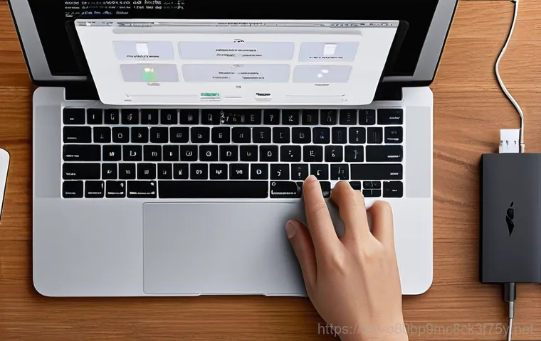 금산동 맥윈도우 부트캠프_bootcamp 재설치 포맷  초기화 - A close-up shot of a person, mid-20s, wearing a casual sweater, looking intensely frustrated at a Ma...