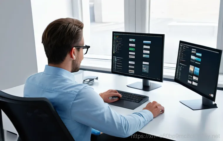 여의도 윈도우8 windows8 재설치 포맷 초기화 - A focused individual, appearing to be in their mid-30s, intently observes a desktop computer monitor... 여의도 윈도우8 windows8 재설치 포맷 초기화 - A focused individual, appearing to be in their mid-30s, intently observes a desktop computer monitor...