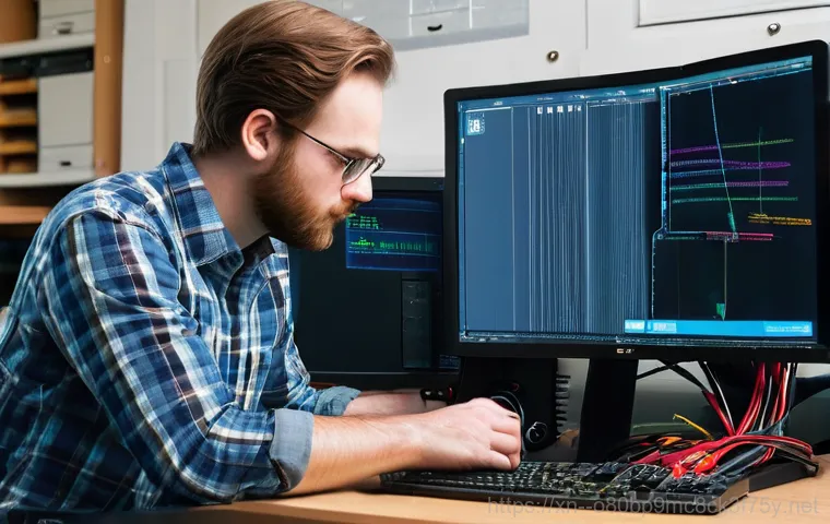 광교 IO1_INITIALIZATION_FAILED - **Prompt:** A young man, in his late 20s, with short, slightly disheveled brown hair, sits hunched o...