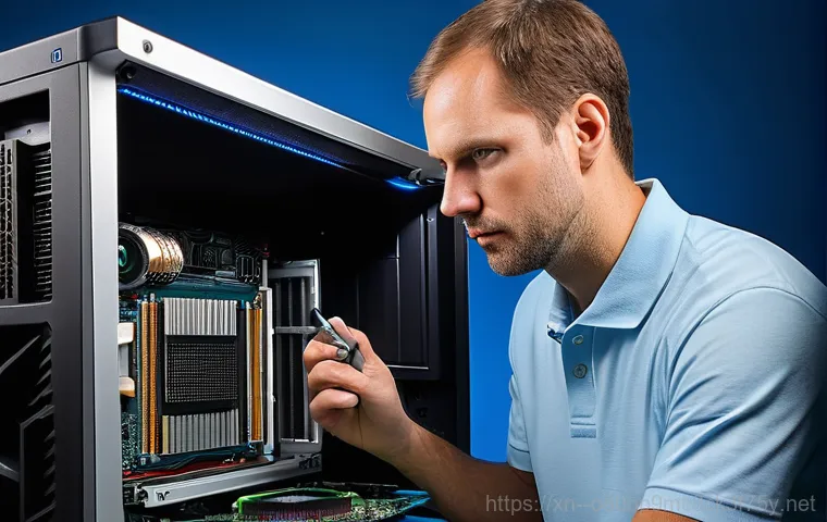 인지동 그래픽카드조립 및 교체수리 - A confident young woman in her early 30s, wearing a practical work shirt and jeans, is meticulously ... 인지동 그래픽카드조립 및 교체수리 - A confident young woman in her early 30s, wearing a practical work shirt and jeans, is meticulously ...