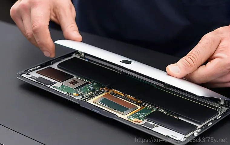 길상면 맥북프로 판매 및 수리 - **Prompt 2: Official vs. Independent Repair Choice**
    A split-panel image clearly showing a contr...