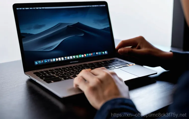 소공동 맥북에어 판매 및 수리 - A close-up shot of a person's hands hovering anxiously over a sleek, modern MacBook Air laptop. The ... 소공동 맥북에어 판매 및 수리 - A close-up shot of a person's hands hovering anxiously over a sleek, modern MacBook Air laptop. The ...