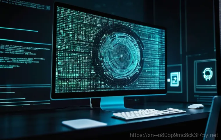 소사동 악성코드 바이러스 - A middle-aged person, looking frustrated and slightly stressed, sitting at a desk with a laptop. The...