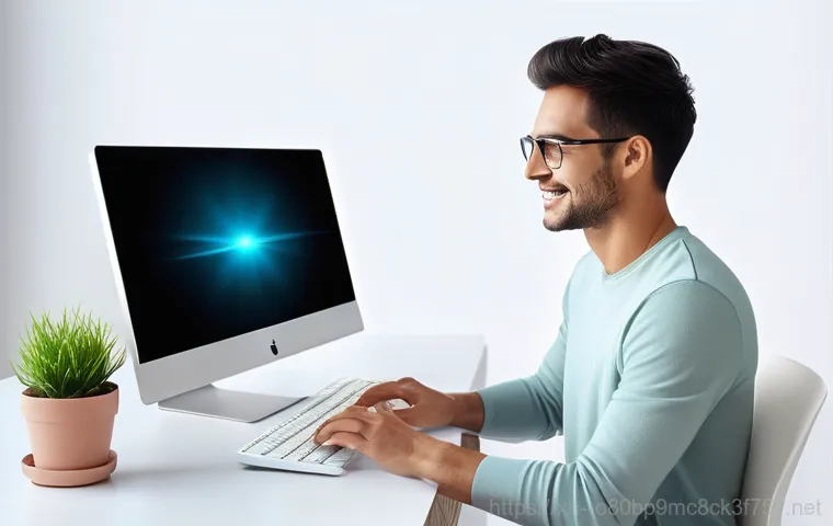 신사동 운영체제 os 재설치 포맷  초기화 - **Prompt:** A young professional, looking visibly frustrated, sits at a cluttered home office desk i...