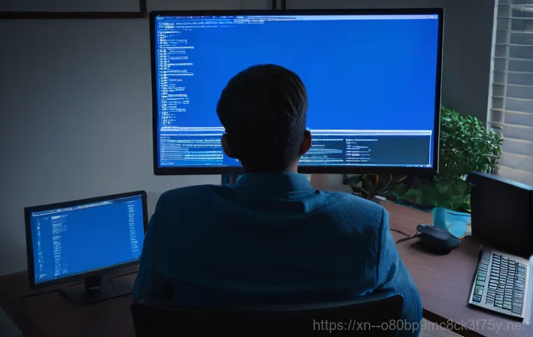 목내동 bootdevice - A young adult, dressed in casual everyday clothes, sits in a dimly lit room, leaning towards a deskt...