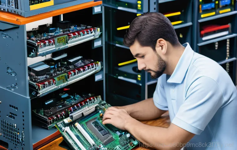 광장동 NMI_HARDWARE_FAILURE - An overhead shot looking into an open desktop computer case, revealing intricate hardware components... 광장동 NMI_HARDWARE_FAILURE - An overhead shot looking into an open desktop computer case, revealing intricate hardware components...