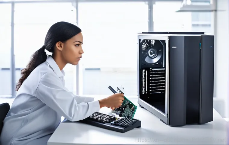 망포동 STATUS_KERNEL_DATA_CORRUPTION - **Prompt 2: Visualizing Internal Computer Issues**
    A stylized, close-up shot of the inside of a ...