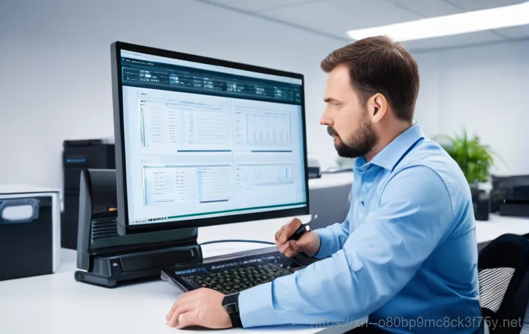 연천군 NAS출장방문수리점 - Three diverse office workers (two females, one male, all in their 20s-30s, dressed in smart casual b...