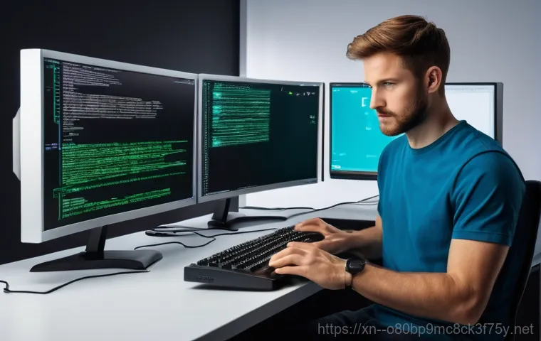 진리동 BOOTMGR is Compressed - A young adult with a worried and slightly sweaty expression sits in a softly lit home office, starin...