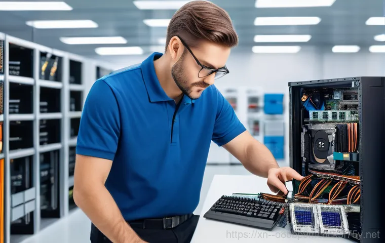 삼양동 그래픽카드조립 및 교체수리 - A person (25-35 years old, dressed in a clean, casual t-shirt and dark pants) meticulously installs ... 삼양동 그래픽카드조립 및 교체수리 - A person (25-35 years old, dressed in a clean, casual t-shirt and dark pants) meticulously installs ...