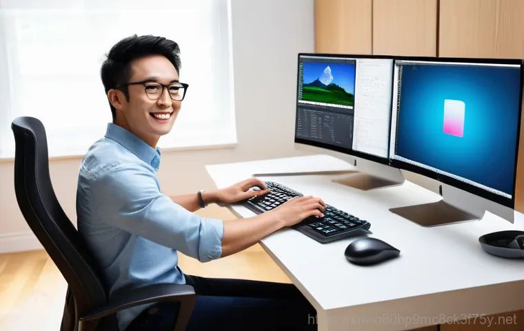 성산동 컴퓨터업그레이드 - A young professional, appearing to be in their late 20s to early 30s, of East Asian descent, sits at... 성산동 컴퓨터업그레이드 - A young professional, appearing to be in their late 20s to early 30s, of East Asian descent, sits at...