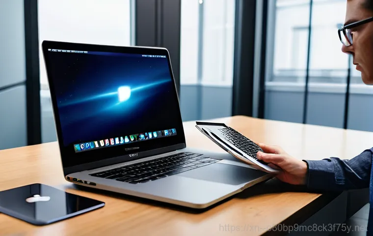북성동 맥윈도우 부트캠프_bootcamp 재설치 포맷  초기화 - A gender-neutral person, appearing slightly frustrated yet determined, sits in front of a modern Mac...