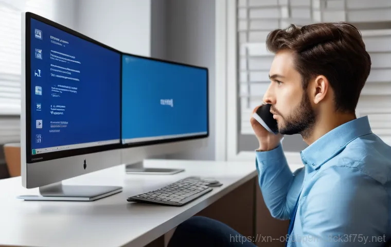 인사동 pc에 문제가 발생하여 다시 시작해야 합니다 - A person in their late 20s to early 30s, dressed in casual indoor clothing, sits at a modern, well-l...