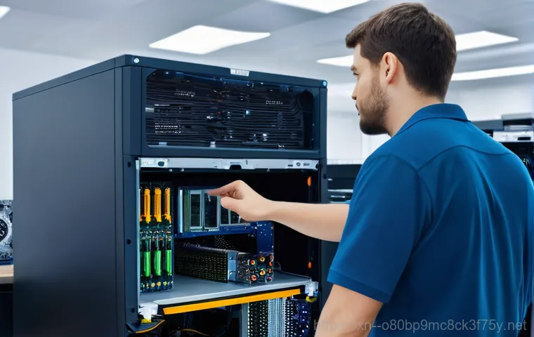 후암동 메모리조립 및 교체수리 - A detailed, well-lit close-up shot of hands, wearing anti-static gloves, carefully installing a mode...