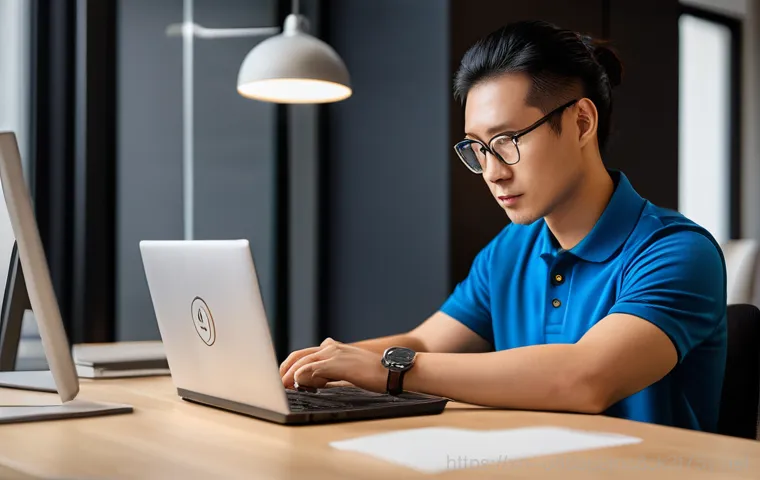 권선동 프리도스 윈도우설치 - A close-up shot of an East Asian man, in his early 30s, looking slightly frustrated and perplexed, s...