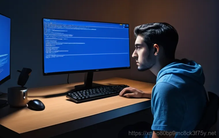 평안동 STATUS_PAGE_FAULT - Image Prompt 1: The Blue Screen of Panic**