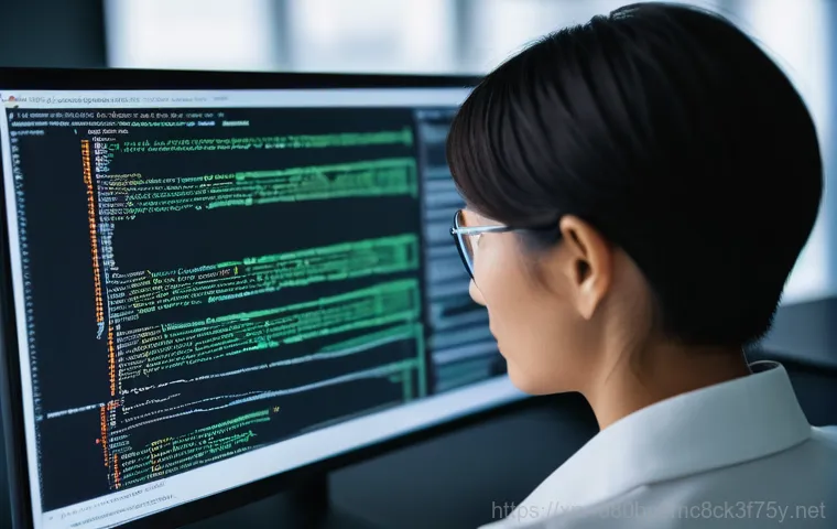 송천동 STATUS_IMAGE_ACCESS_DENIED - A female security engineer in her mid-30s, dressed professionally, stands in front of a large, holog...