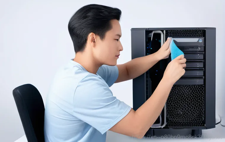 경기광주 MACHINE_CHECK_EXCEPTION - A highly detailed, close-up interior shot of a desktop computer. The main focus is on the CPU cooler...