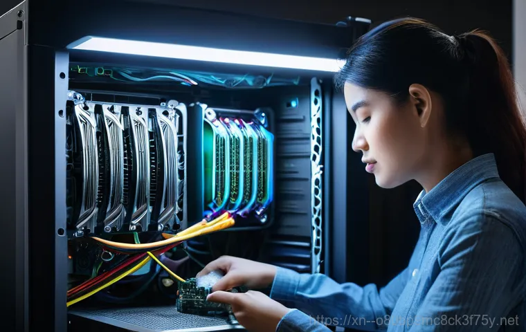 녹번동 컴퓨터멈춤 - A detailed shot of a computer monitor displaying a vivid blue screen with white error text and hexad...