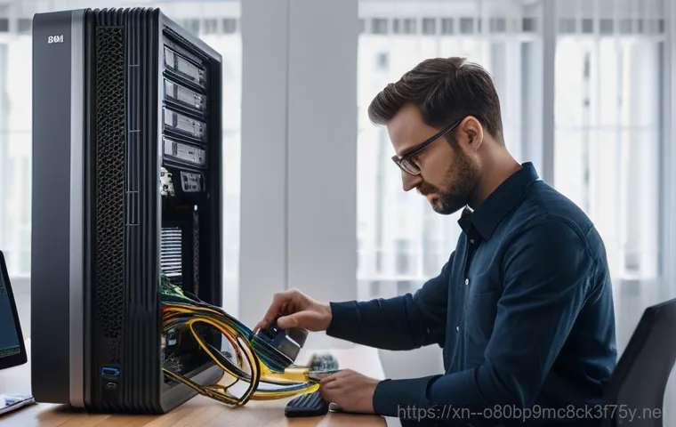 통의동 UNMOUNTABLE_BOOT_VOLUME - A young adult (male or female) sits at a desk in a dimly lit room, staring wide-eyed at a computer m...