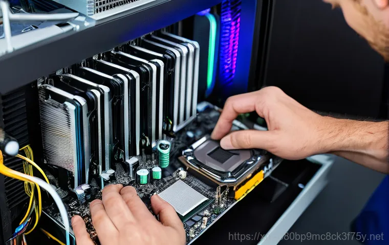 노량진 cpu조립 및 교체수리 - A middle-aged person, wearing casual clothing, sitting at a desk with a desktop computer that appear...
