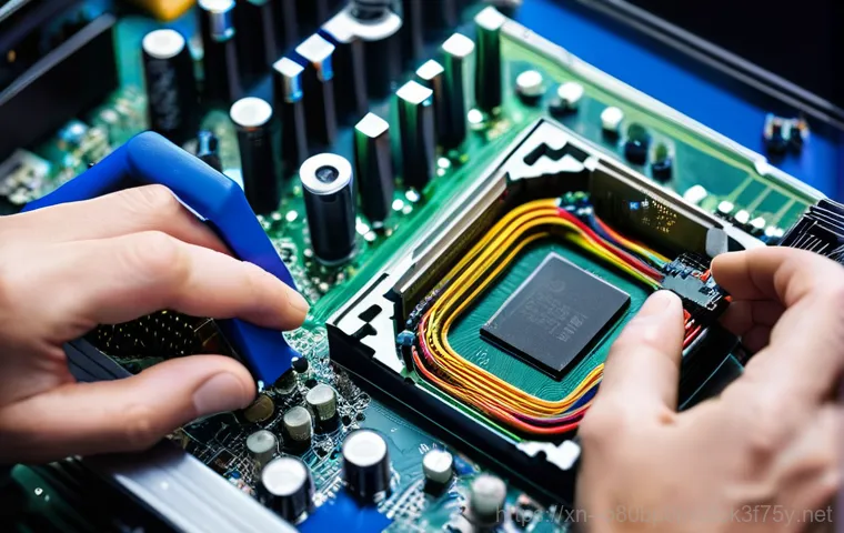 행신동 컴퓨터멈춤 - A person in their late 20s to early 30s, dressed in casual office attire, sits at a modern desk with...