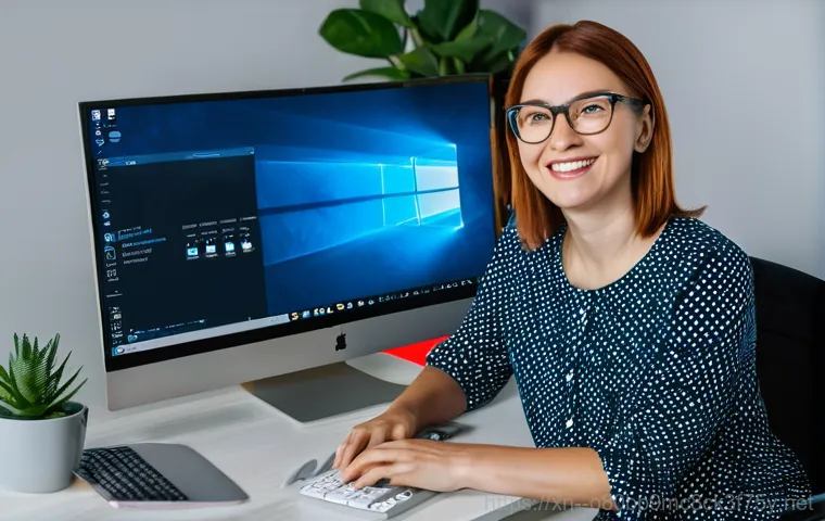 가능동 pc에 문제가 발생하여 다시 시작해야 합니다 - A close-up, focused shot of a female PC technician, Minkey, with a concentrated expression, meticulo...