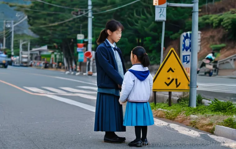 흥도동 신호없음 - **Prompt:** A tense, high-angle shot of a busy intersection in Heungdo-dong during the late afternoo...