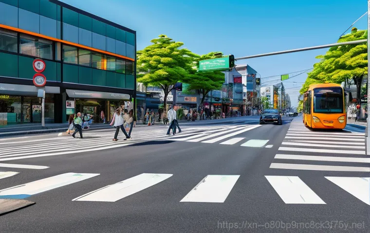 흥도동 신호없음 - **Prompt:** A poignant, ground-level perspective focusing on children's safety at a school zone inte...