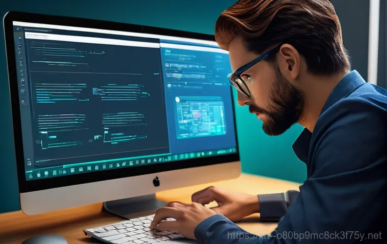 송림동 STATUS_SECURITY_POLICY_VIOLATION - A person, looking slightly confused and frustrated, staring at a computer screen displaying a promin...