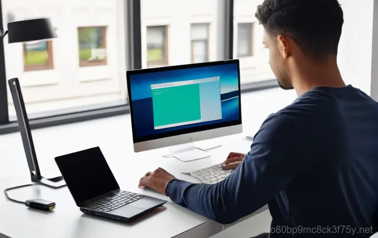 쌍문동 윈도우8 windows8 재설치 포맷 초기화 - A young adult, dressed in casual yet neat attire, sits at a desk, looking frustrated at an old, slig... 쌍문동 윈도우8 windows8 재설치 포맷 초기화 - A young adult, dressed in casual yet neat attire, sits at a desk, looking frustrated at an old, slig...