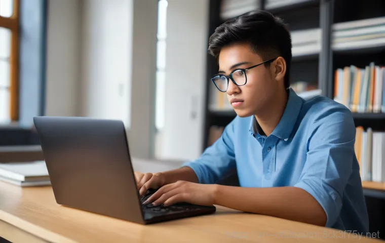 관문동 STATUS_FILE_WRITE_FAILURE - A focused young professional, dressed in smart casual attire, sits at a modern desk with a slightly ...