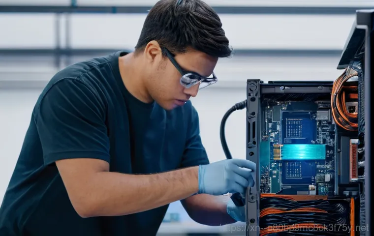 주암동 STATUS_KERNEL_LOG_FAILURE - A close-up shot of a sophisticated server rack in a dimly lit, futuristic data center. The server un...