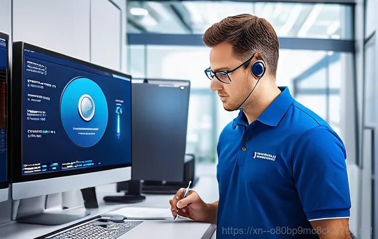 삼숭동 파일서버출장방문수리점 - **Prompt:** A brightly lit, modern IT service center or a client's corporate office. A professional ...