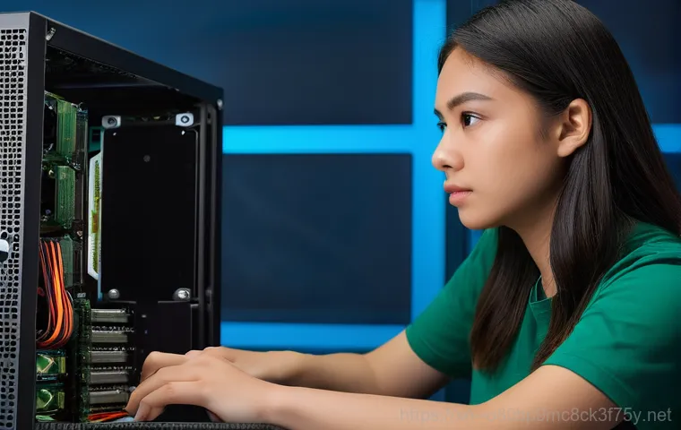 송산동 모니터화면 안나옴 - A focused male technician, wearing a clean work shirt, carefully inspects the back of a desktop comp...