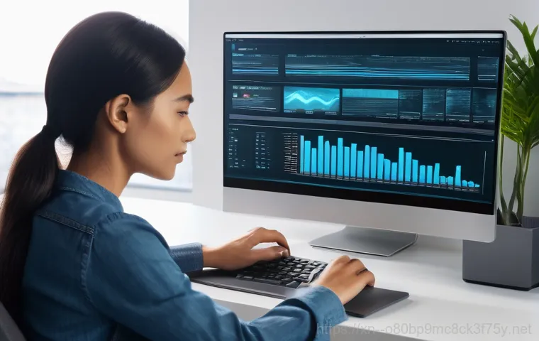 여의도 linux재설치 포맷  초기화 - A focused young adult, dressed in casual, modest clothing, sits at a clean wooden desk in a well-lit...