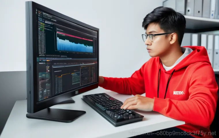 보정동 THREAD_STUCK_IN_DEVICE_DRIVER - A young adult, with a look of intense frustration and surprise, is sitting at a gaming desk. Their f...