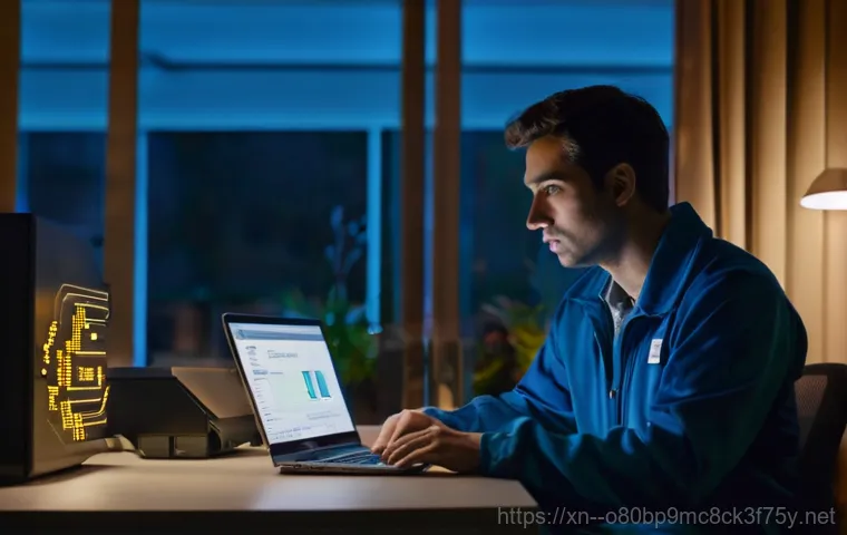 해곡동 컴퓨터 desktop 출장방문수리점 - Inside a brightly lit home living room, a professional computer technician, wearing a neat polo shir...