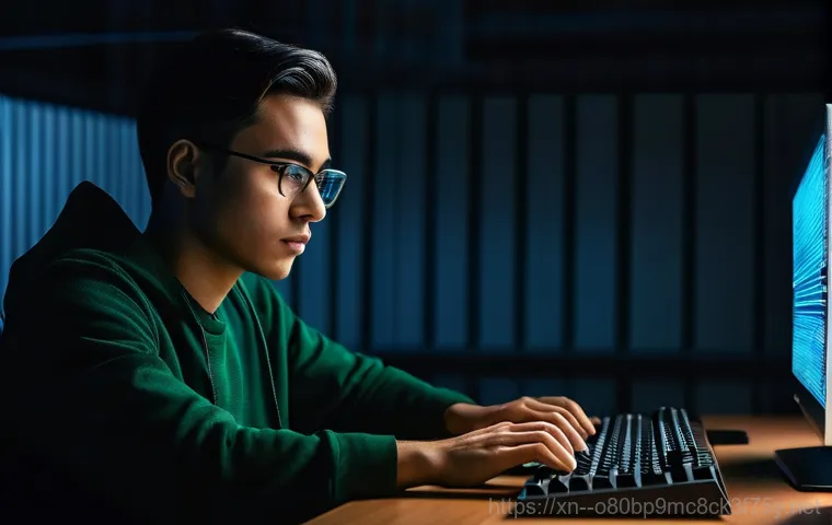 오성면 STATUS_SYSTEM_FILE_MISSING - A young professional, looking distressed and slightly panicked, stares wide-eyed at a computer monit...