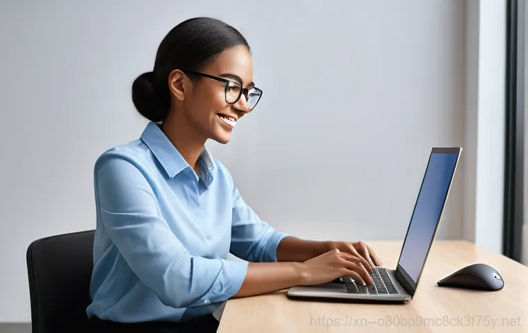 상도동 컴퓨터업그레이드 - A woman in her 30s or 40s sits at a cluttered home desk, looking exasperated at an old, slow laptop.... 상도동 컴퓨터업그레이드 - A woman in her 30s or 40s sits at a cluttered home desk, looking exasperated at an old, slow laptop....