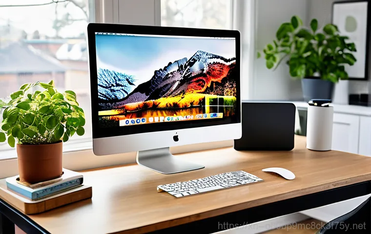 미산동 맥미니 판매 및 수리 - A sleek, modern M1 Mac Mini (A2348) sits prominently on a minimalist wooden desk, glowing with soft,...