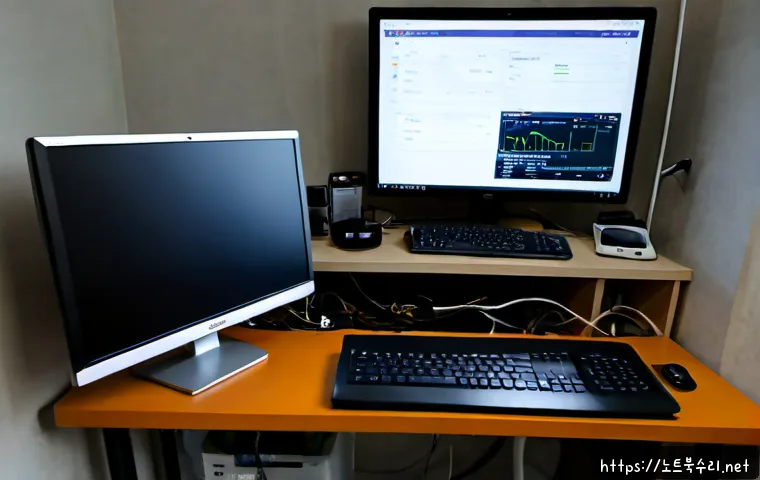 증일동 STATUS_DEVICE_OFFLINE - Photorealistic remote-support workstation in a compact apartment office in Jeungil-dong, dual monito...
