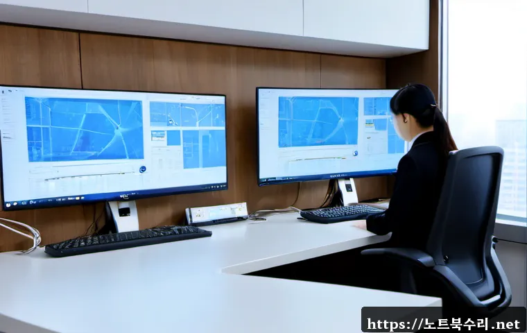 삼숭동 DPC_WATCHDOG_VIOLATION - Photorealistic premium architectural workstation in a high-rise office near Samseong-dong, dual ultr...